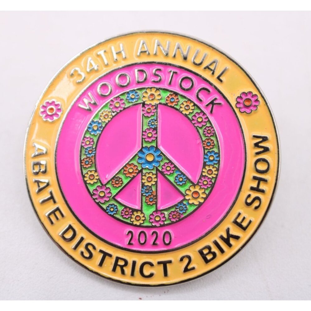 34th Annual Woodstock Abate District 2 Bike Show 2020 Peace Them Pin Neon Colors